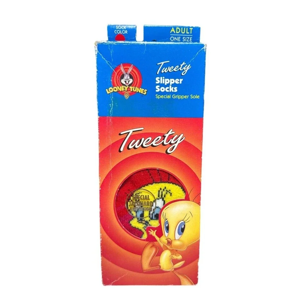 Vintage Tweety Looney Tunes 1997 Slipper Socks Warner Bros RARE HTF Gripper Sole